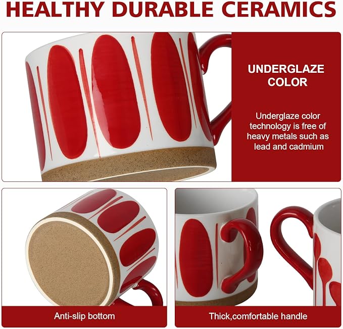 Koja 16 oz Premium Hand Painted Porcelain Ceramic Mug Set, Large Coffee & Tea Mugs, Elegant Decorative Durable Stoneware Microwave Safe Drinkware for Home Kitchen, 4-Pack
