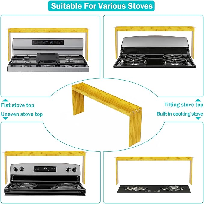 NKM bamboo spice rack,stove top shelf,over the stove shelf for back of stove,kitchen counter shelf for spice organization
