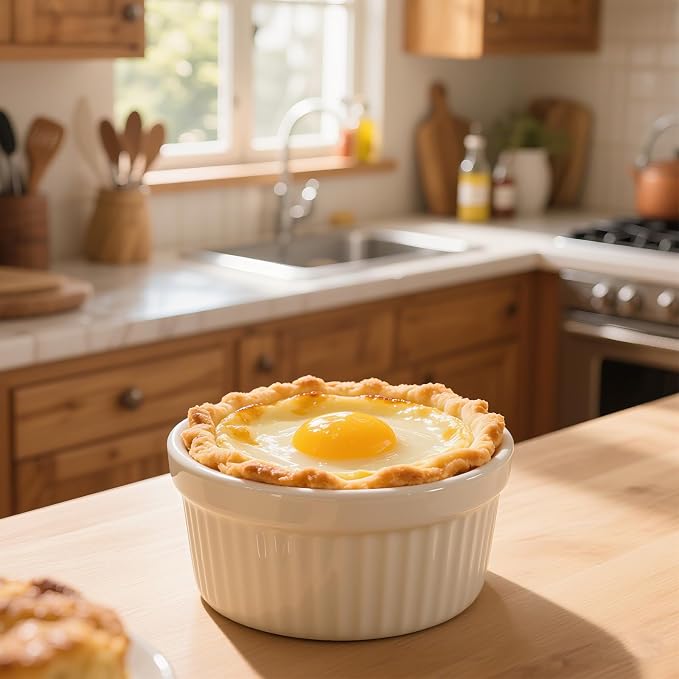 Ramekins 16 oz Oven Safe, Creme Brulee Ramekins with Lids, White Ceramic Souffle Dishes Ramekin, Mini Baking Bowls with Cover Set of 4, Ramekin Assorted Sizes - Dishwasher and Oven Safe, Fathers Day Gift