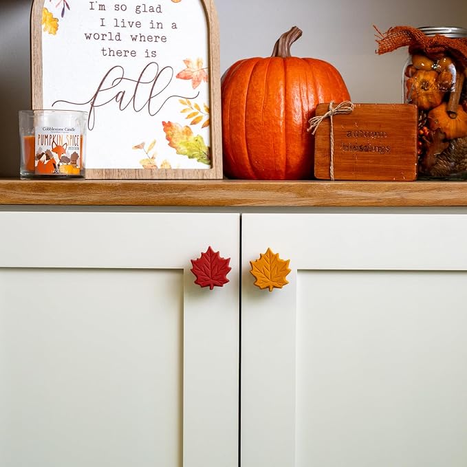Knobēz: Decorative Knob Covers - Fall Leaf - 12pk - Stretch Over Hardware Decorations, Cozy Seasonal Autumn Colors, Kitchen-Bathroom-Dressers-Home