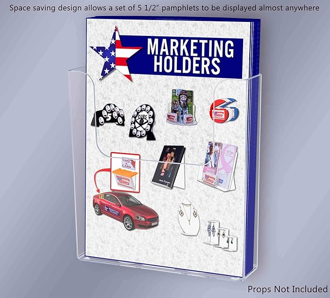 Marketing Holders 2 Pack Suction Cup Brochure Holder Holds 6" Wide Literature Sign Holder Window or Glass Wall Mount Display Indoor or Outdoor Graphic Images Amenity Flyers Reference Racks