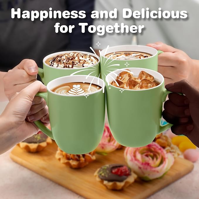 Urbanstrive 16 oz Large Coffee Mugs Set of 6 Ceramic Coffee Mug White Coffee Cups Tea Cups Idea Gift for Women Men House Warming Gifts New Home Office, Mint Green 6 Pack