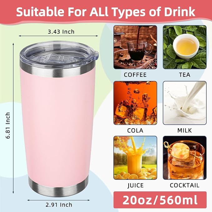 20oz Tumbler with Lid Stainless Steel Insulated Tumblers Travel Coffee Tumbler Bulk Double Wall Vacuum Insulated Water Cup Gifts for Christmas Women Men Her Him Home Office(Pink, 4pack)