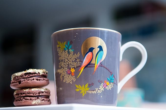 Portmeirion Sara Miller London Chelsea Mug, Dark Grey | 12 Oz Cup for Drinking Tea, Coffee, and Hot Cocoa | Made from Fine China with Gold Detail | Handwash Only