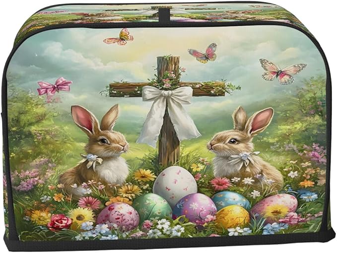 Happy Easter Eggs Rabbit Toaster Cover 2 Slice Dust and Fingerprint Protection Toaster Bread Maker Covers Washable Kitchen Small Appliance Covers for Kitchen Accessories Decor Bakeware Women Gift