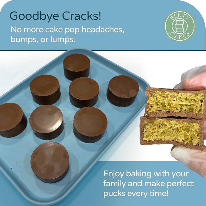Benty Cakes - The Original Mini Cake Puck Mold Set – Better than a Cake Pop! Make Chocolate Covered Desserts – BPA Free Silicone – Includes 1 Mold Set, 1 Plastic Tray, and 1 Scraper