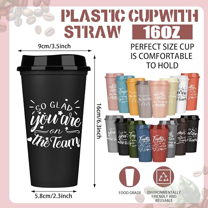 Pickmesh 15 Pcs Employee Appreciation Gifts Bulk 16 oz Plastic Tumblers with Lids Graduation Teacher Appreciation Gifts Reusable Coffee Cups for Staff Volunteer Coworker Team (Varicolored)