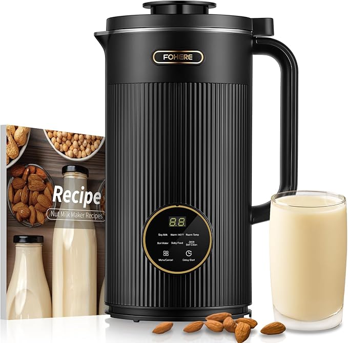 FOHERE 35oz Nut Milk Maker Machine - Automatic Plant-Based Milk Maker for Homemade Almond, Oat, Soy & Vegan Milk | 8-in-1 Dairy-Free Beverage Maker with 12H Smart Timer & Self-Cleaning