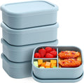 Honeydak 4 Pcs Silicone Bento Box for Adults, 3 Compartment Lunchable Food Container for Women Men, Leak Proof Microwave Dishwasher Freezer Safe (Blue)