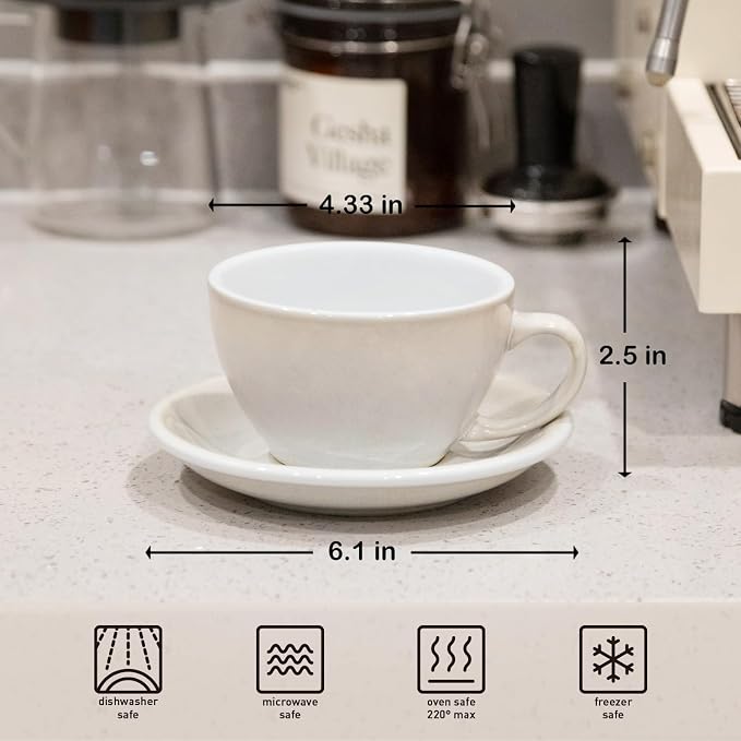 Loveramics Coffee Cup Ceramic, 10 oz Latte Art Cup with Saucer for Cappuccino, Tea, Espresso, Thick - walled stoneware Cappuccino mug Set for Cafe and Barista - Potters Colours (Ivory, 10OZ)