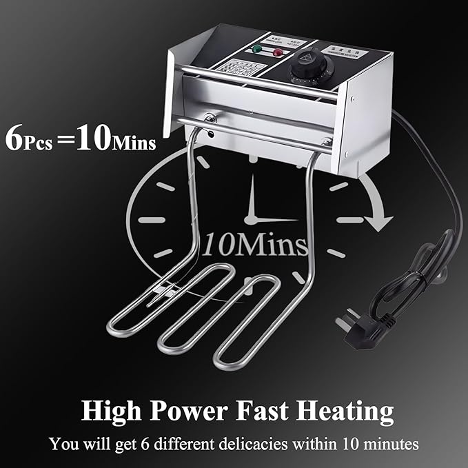 Commercial Electric Pasta Cooker with 6 Baskets, Stainless Steel, 50-300℃ Temperature Control, 110V Noodle Cooking Machine for Restaurant.