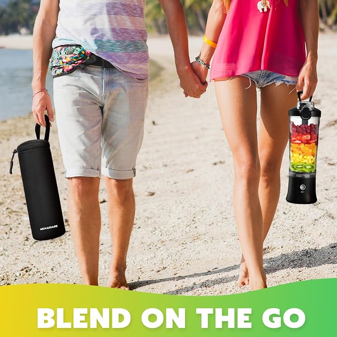 Portable Blender Personal Juicer for Shakes and Smoothies - 20 OZ Electric Protein Shaker Bottle with Insulated Sleeve, Travel Lid, USB-C Rechargeable - Mini Small Blender Cup for Kitchen, Office, Gym