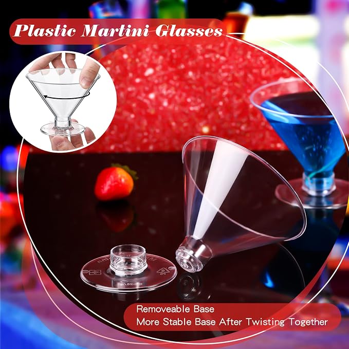 Irenare 250 Pcs 5 oz Plastic Martini Glasses and Cocktail Picks Set Disposable Clear Cocktail Dessert Glasses Unbreakable Mini Cups for Wedding Party Wine Appetizers Food