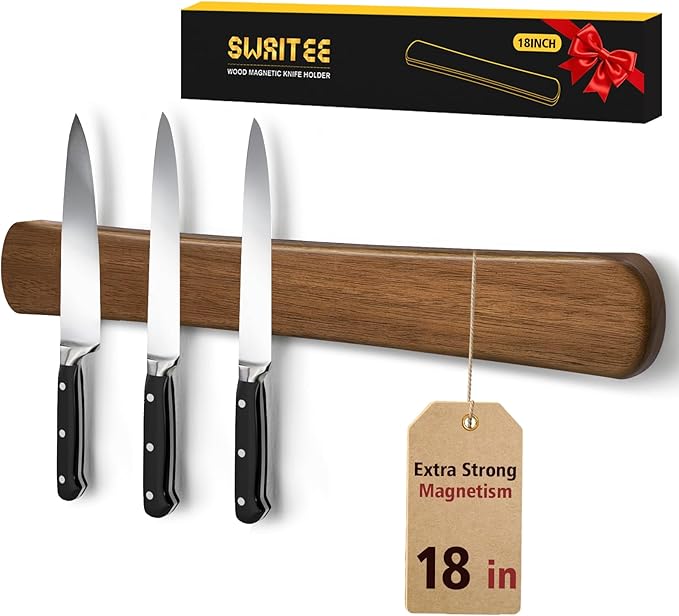 Swaitee Magnetic Knife Holder for Wall, 18 Inch Acacia Wood Magnetic Knife Strip, Kitchen Storage Organizer, Fridge Side Mount, Housewarming Gifts for New Home