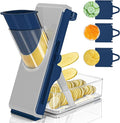 Mandoline Slicer Safe Multifunctional Dicer Adjustable Commercial Slicer Machine Stainless Steel Chopper (White Blue)