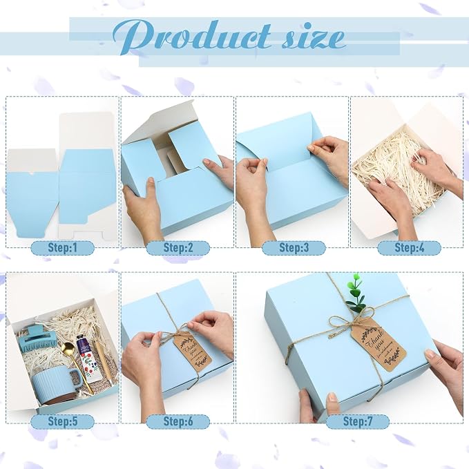 Reallnaive 61 Pcs Baby Shower Prizes for Game Winners Include Ceramic Mug Coaster Hand Cream Pen Spoon Bracelet Hair Clip Card Gift Box with Raffia for Guests Gender Reveal Bridal Shower Party(Blue)