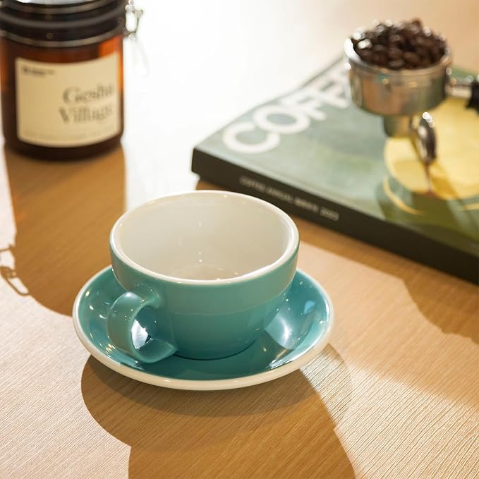Loveramics 2 Set x 10 oz Latte Art Cup and Saucer (Red + Teal)