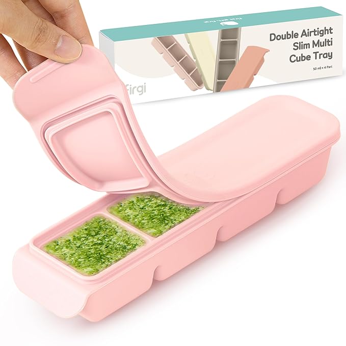 1.7 oz/4 Sections Silicone Ice Cube Freezer Tray with Lid, 100% Food-Grade Platinum Silicone,Leak Resistance & Dishwasher Safe for Baby Food Prep,Breast Milk,Purees - Korean Made, Pastel Pink