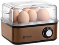 Annie & Mia Design Stainless Steel Electric Rapid Egg Cooker, 8 Egg Capacity 500W, Soft/Medium/Hard Boiled Egg Boiler Poacher Steamer Omelet Maker, Knob Auto Shut-Off, with Recipe Guide Book (Gold)