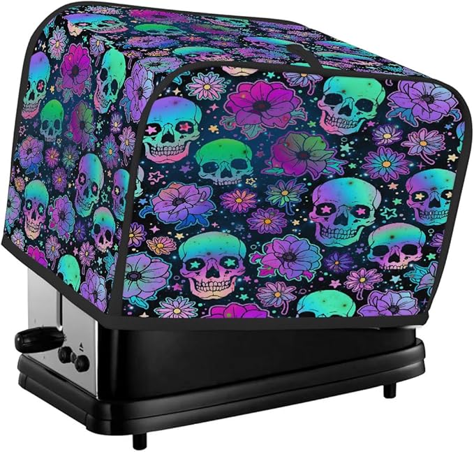 Skull Colored Cool 4 Slice Toaster Cover Dust And Fingerprint Bread Maker Cover Bakeware Protector Washable Appliance Covers Kitchen Accessories For Home Kitchen Women Gift