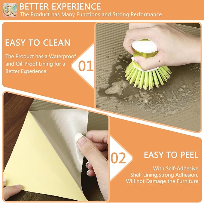 Self-Adhesive Shelf Liner Kitchen Liner, Waterproof Backed Paper Easy Peel and Stick Contact Liner Without Residue for Decor Your Desk Surface, Kitchen Countertops (Dark Khaki, 11.8 x 118.1 inches)