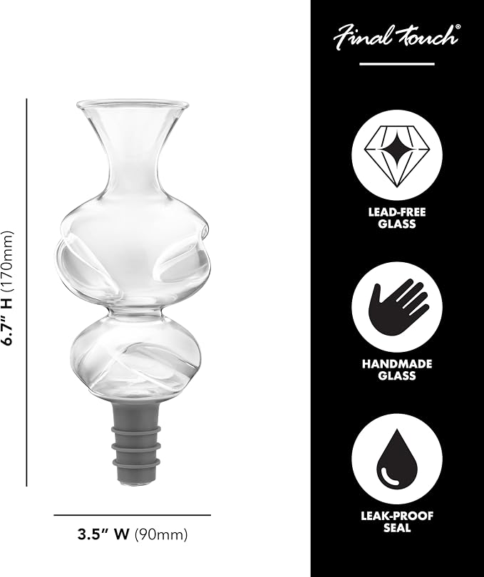 Final Touch Conundrum Bottle Wine Aerator - Instant Oxygenation, Multi-Stage Aeration System, Enhances Flavor & Aroma, No Wait Decanting, Ideal for Wine Tasting (WA80)