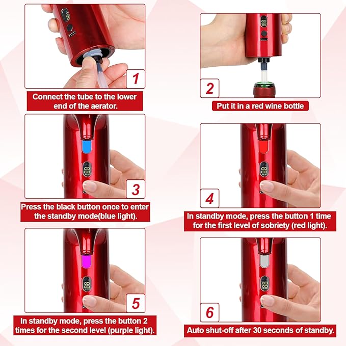 Electric Wine Aerator - One-Touch Automatic Decanter and Dispenser, Red & White Wine Pourer, Unique Gift for Wine Lovers (Red)
