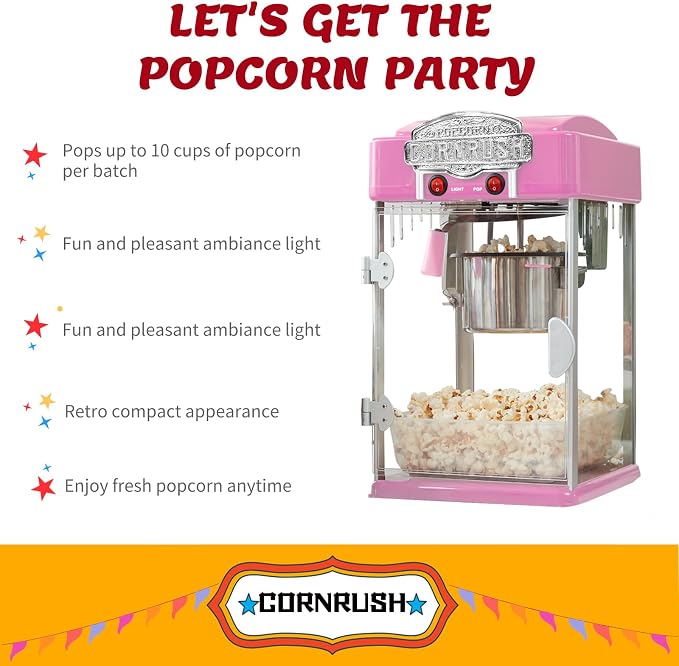 Popcorn Popper Machine-4 OZ Vintage Professional Popcorn Maker Theater Style with Nonstick Kettle Warming Light and Serving Scoop. (Pink)