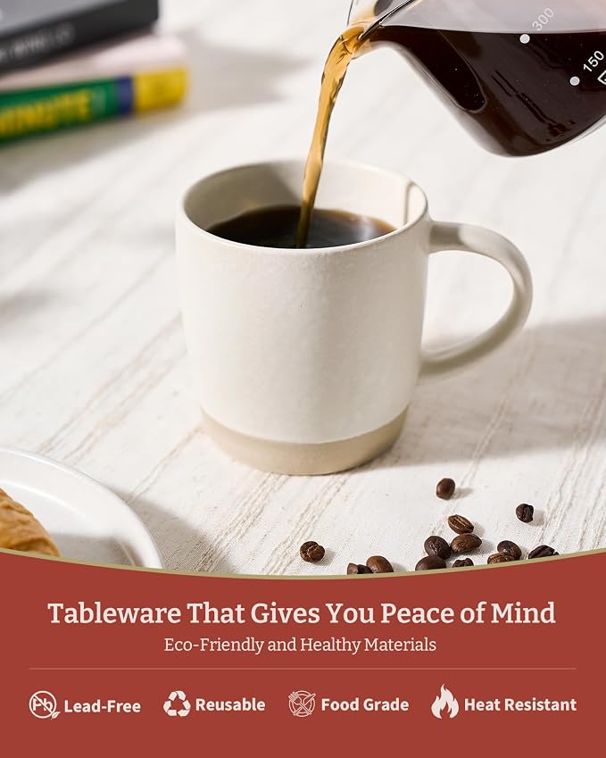 famiware Coffee Mugs Set of 4, Milkyway 13 oz Mug Set, Ceramic Cup Set with Handle for Coffee, Tea, Cocoa, Milk, Matte White + Matte Dark Charcoal (Pack of 2)