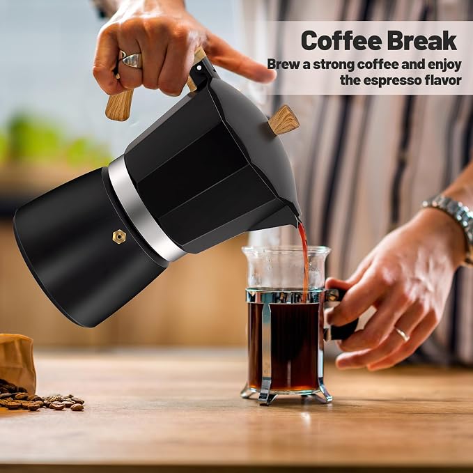 12 Cup Aluminum Moka Pot Classic Stovetop Espresso Coffee Maker 600ml 20oz Coffeemaker Percolator Mocha Pot Greca Coffee Maker Cafe Makers for Italian and Cuban Café Brewing Black