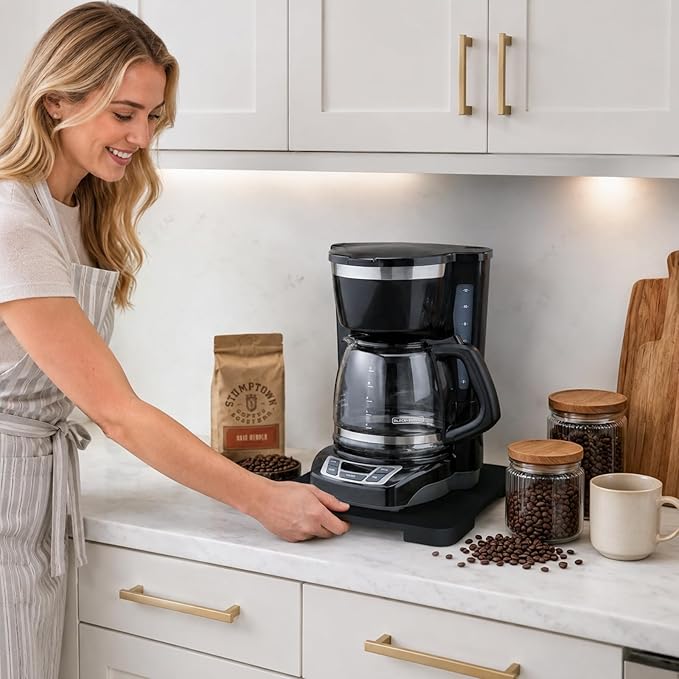 360° Rolling Tray Bamboo Appliance Slider for Kitchen Appliances,Coffee Maker Mat Tray for Countertops Sliding Tray for Coffee Maker Appliances Mat Easily from Under The Cabinet,Black 11.8"×9.8"