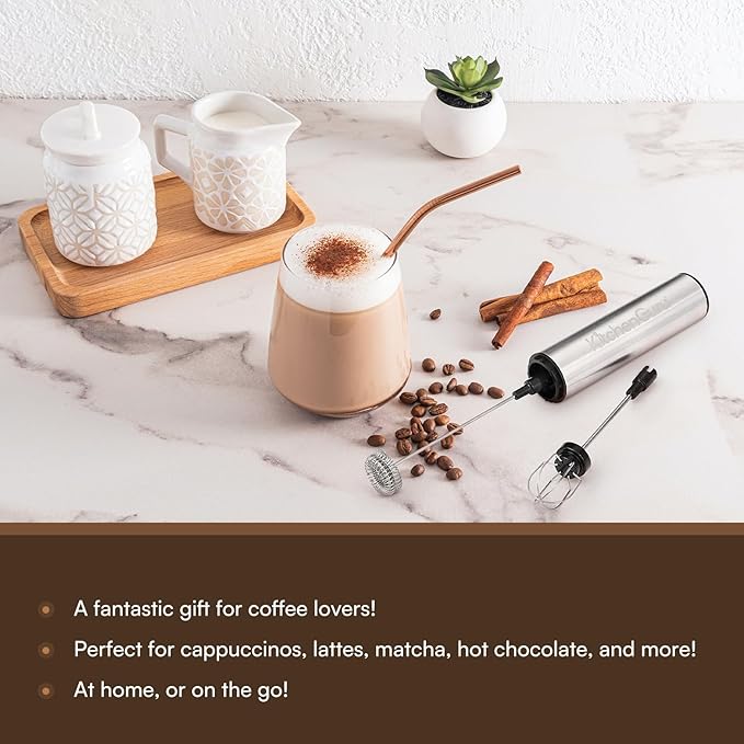 Levare Milk Frother Handheld Rechargeable - Electric Frother with 3 Whisk Attachments - High Speed Milk Mixer Motor with USB-C Charging Port - Versatile Mixer for Cappuccino, Hot Chocolate, and Matcha