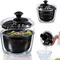 Good Girps 3.2 Qt Glass Salad Spinner Small Vegetable Dryer with Drain Microwave Safe Dishwasher Safe with Transparent Lid Crank Handle Quick Spin Greens Washer for Lettuce Herbs Fruits