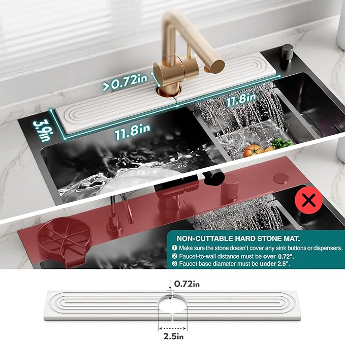 Eormoe Faucet Mat for Kitchen Sink – Diatomite Stone Drying Mat & Sink Protectors, Prevent Moisture – Sink Splash Guard Water-Absorbing Stone Tray for Bathroom Counter (Light Grey, 23.6" x 3.9")
