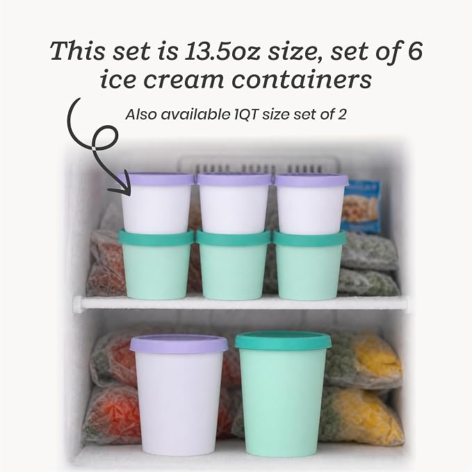 Starpack Freeze The Day Cute Small Ice Cream Freezer Containers (6-Pack, 13.5oz) - Single Serve with Silicone Lids - BPA-Free, Airtight, Reusable, Homemade Ice Cream, Frozen Yogurt, Lavender & Mint