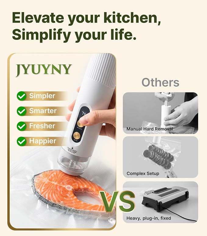 Compact Handheld Vacuum Sealer for Food, Portable Wireless Vacuum Sealer with 60kPa Suction, Dual Modes, Visible Water Reservoir, Includes Complete Set for Food Preservation