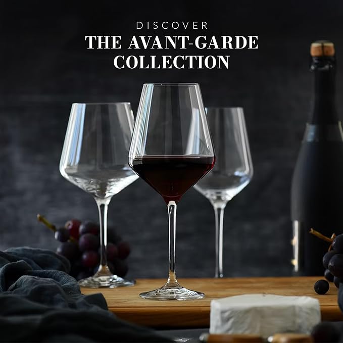 Krosno Classic Red Wine Glasses Set of 6 pieces, 16.6 oz, Avant-Garde Collection, Crystal Glass Thin Rim Long Stem Unique Elegant Premium, Dishwasher Safe, Made in Europe