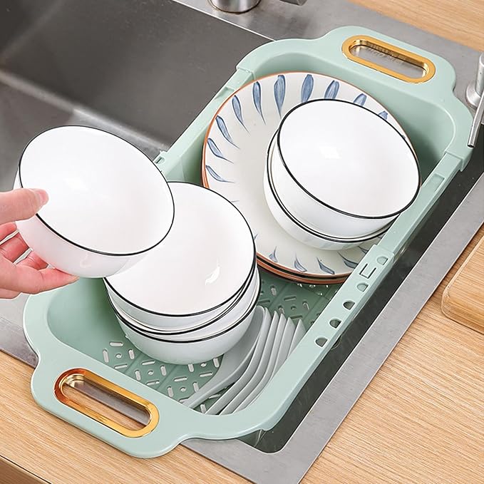 Basket Storage Box Kitchen Extendable Over Sink Colander Expandable Dish Drying Rack Double Layer Retractable Drainer Fruit
