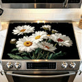 Stove Top Cover for Electric Stove 28.4 x 20.5 Inch Non Slip Stove Mat Oil Proof White Daisy Glass Cooktop Protector Kitchen Counter Mat