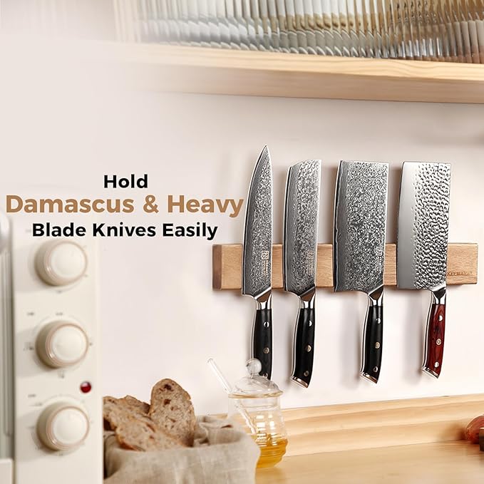 KEEMAKE Magnetic Knife Holder for Wall 16 inch Acacia Wood Knife Magnetic Strip, Powerful Neodymium Magnet Knife Hanger Knife Bar for Kitchen knives