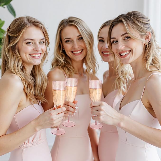 WDF 36PCS Pink Champagne Flutes Plastic - 6OZ Pink Disposable Champagne Flutes Party Supplies for Birthday Parties Baby Shower Wedding Spring