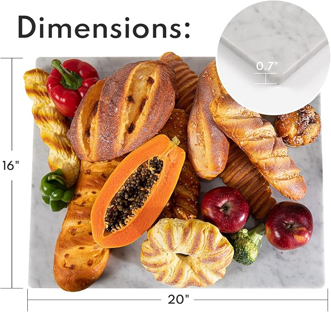 Lovdeco Carrara Marble Cutting Board 20x16 Inch, Pastry Board For Kitchen, Large White Marble Slab Gift With Non-Slip Feets, 1 Piece
