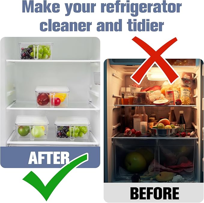 Havawish Ice Storage Bin for Freezer with Lid and Flexible Scoop Set Plastic Ice Container with Lid Handle for Home Office Fridge Storage(12.4 x 8.07 x 3.94 Inches,Clear,2 Pcs)