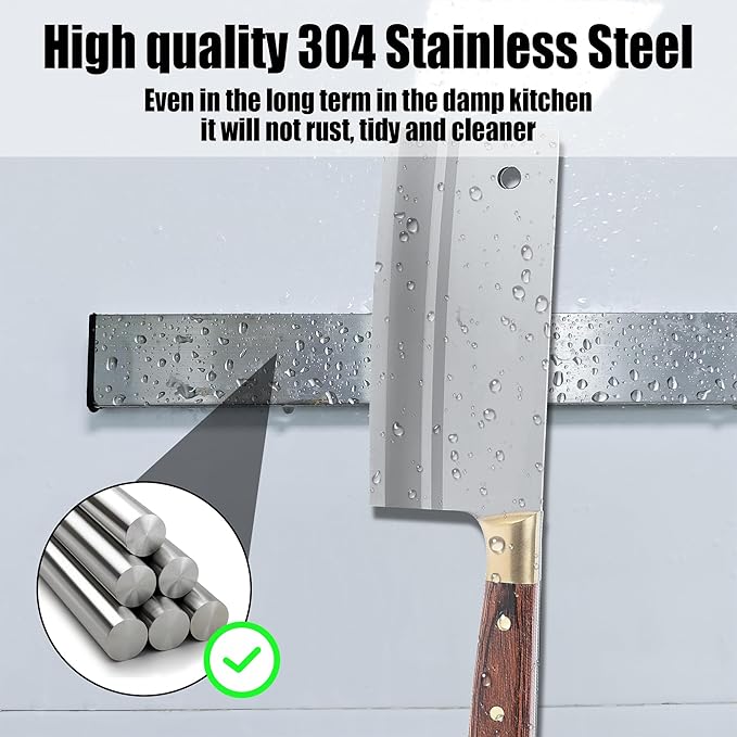 Magnetic Knife Strips, No Drill Magnetic Knife Holder for Wall 20 Inch, Stainless Steel Knife Magnetic Strip Use as Knife Bar, Knife Holder for Kitchen Utensil Organizer