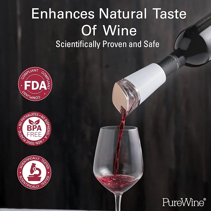 PureWine Phoenix Wine Aerator Pourer Spout - Removes Histamines & Sulfites as You Pour, Red & White Wine Purifier Filter, Helps Allergies & Headaches, Restores Oxidized Bottles- Starter Kit, White