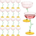 24 Pcs Pink Plastic Ribbed Coupe Glasses Detachable 7oz Flower Cocktail Glasses Modern Wavy Plastic Cocktail Coupes Disposable Martini Glasses Mimosa Glassware Champagne Goblets (24, PInk)