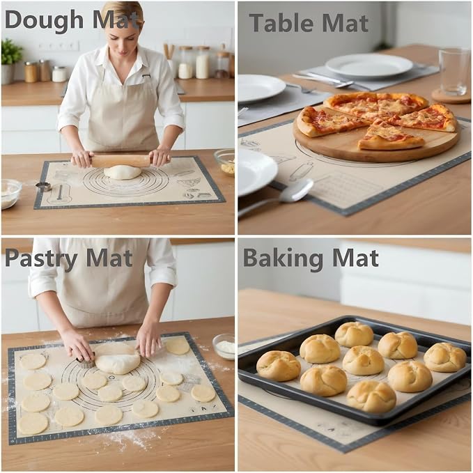 Silicone Baking Pastry Dough Mat - 28x20Inch Extra Large Cookie Bread Rolling Mats Sheet, Nonstick Kitchen Counter Kneading Board Thick Reusable Pie Cookies Pizza Fondant Making Matt Baking Supplies