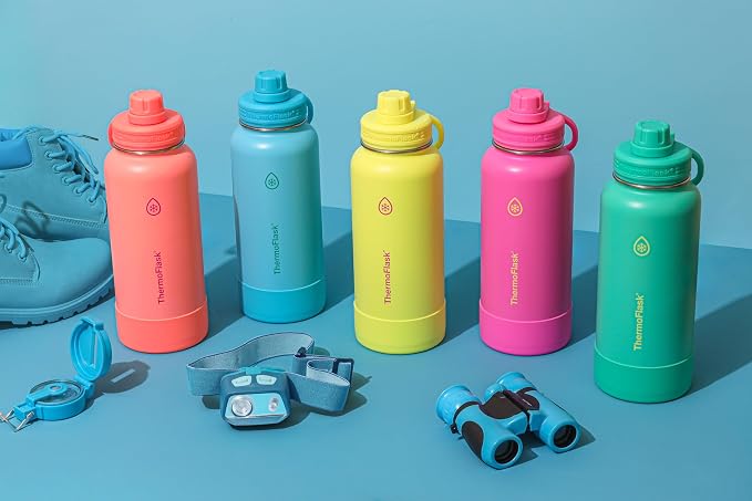 ThermoFlask Insulated Water Bottle with Spout Lid (24 oz, Vivid Blue) - Leakproof, Stainless Steel Water Bottle for Cold & Hot Drinks, Travel & Daily Hydration