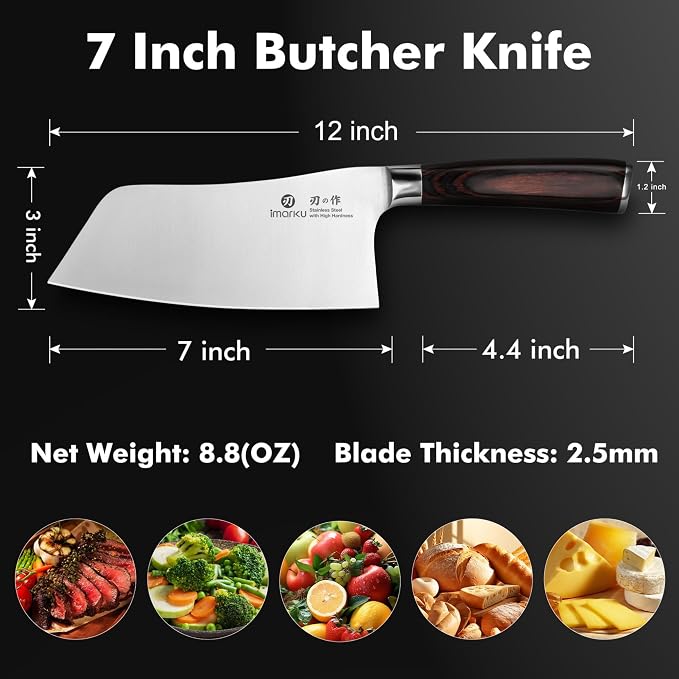 imarku 7 Inch Meat Cleaver Knife,Japanese SUS440A High Carbon Stainless Steel Butcher Knife with Ergonomic Handle,Ultra Sharp Vegetable Kitchen Knife for Home