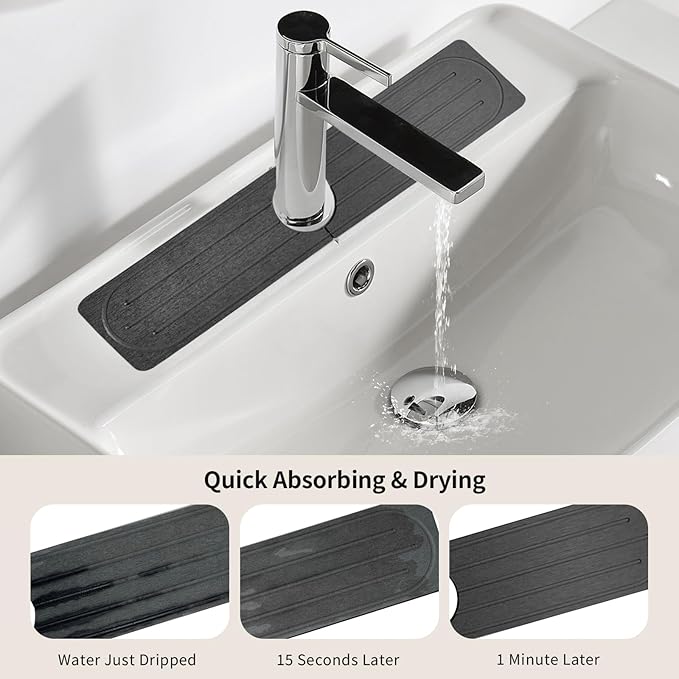 Stone Faucet Mat for Kitchen Sink, Diatomite Fast Drying Absorb Moisture Tray, Prevents Water Buildup, Durable Anti-slip Splash Guard Sink Protector (Dark Gray, 20“x4”)